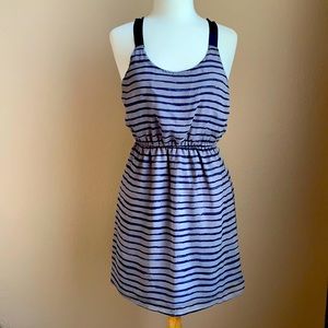 Navy Blue and Gray Stripped Sun Dress